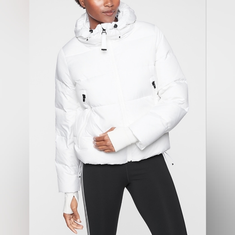 Athleta Women's Bright Snow White Down Full Zip Cropped Puffer Jacket - Size XS